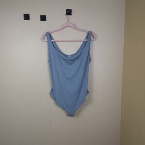 Skims Ribbed Stretch Cotton Bodysuit in Pacific Size 3X